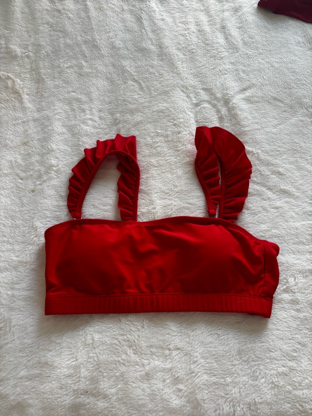 Red Ruffle Strap Bandeau Bikini Top
